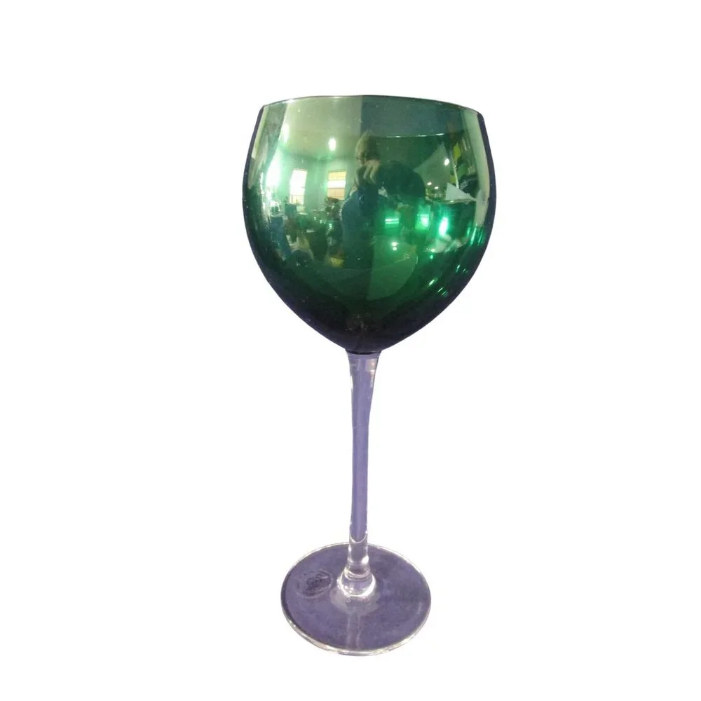 Lenox Holiday Gems Emerald Green Balloon Wine Glass Clear Stem and foot, nwt - Picture 6 of 11